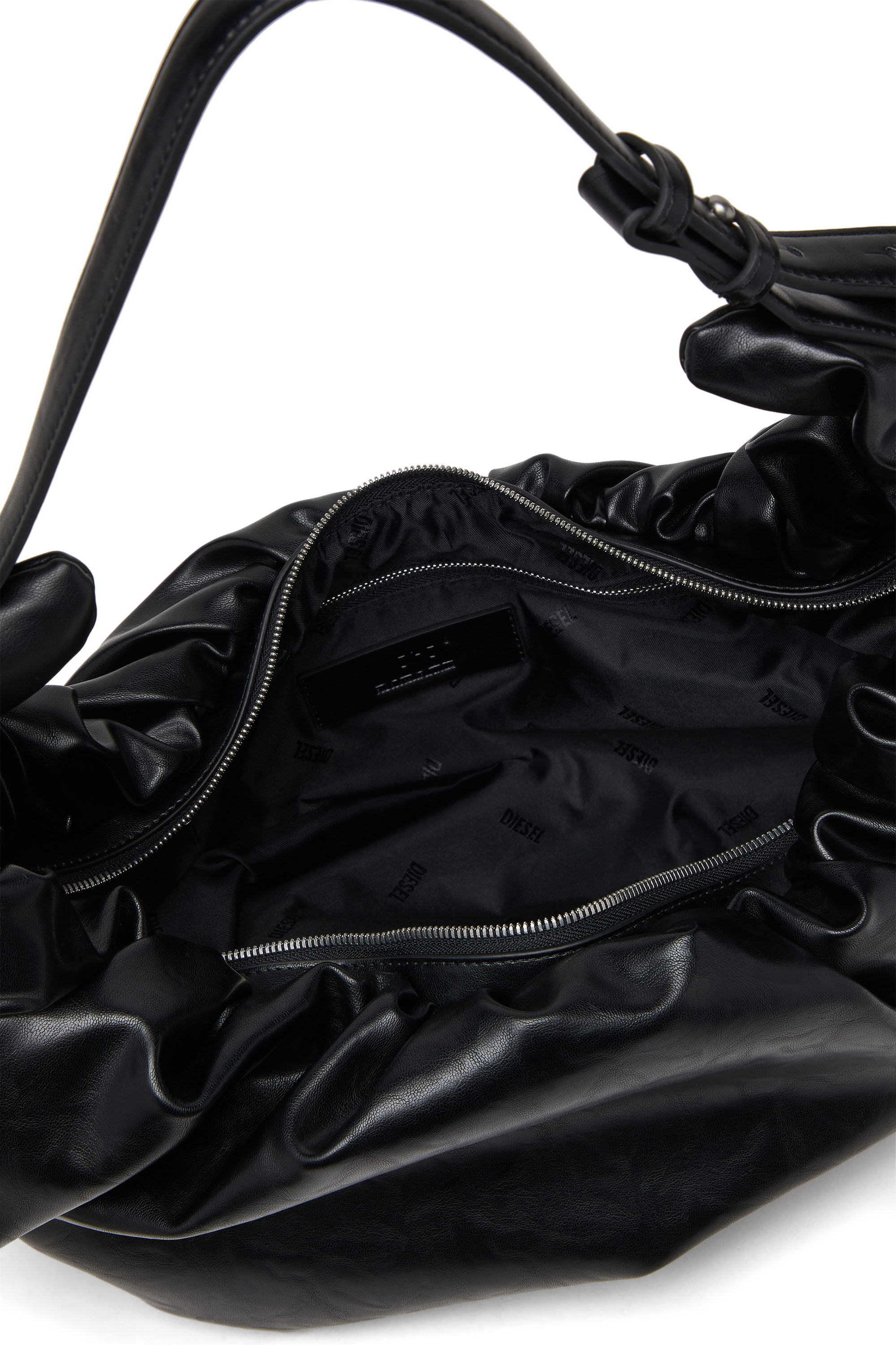 Diesel - GRAB-D HOBO L, Woman's Grab-D L-Large scrunched hobo bag in shiny PU in Black - 4
