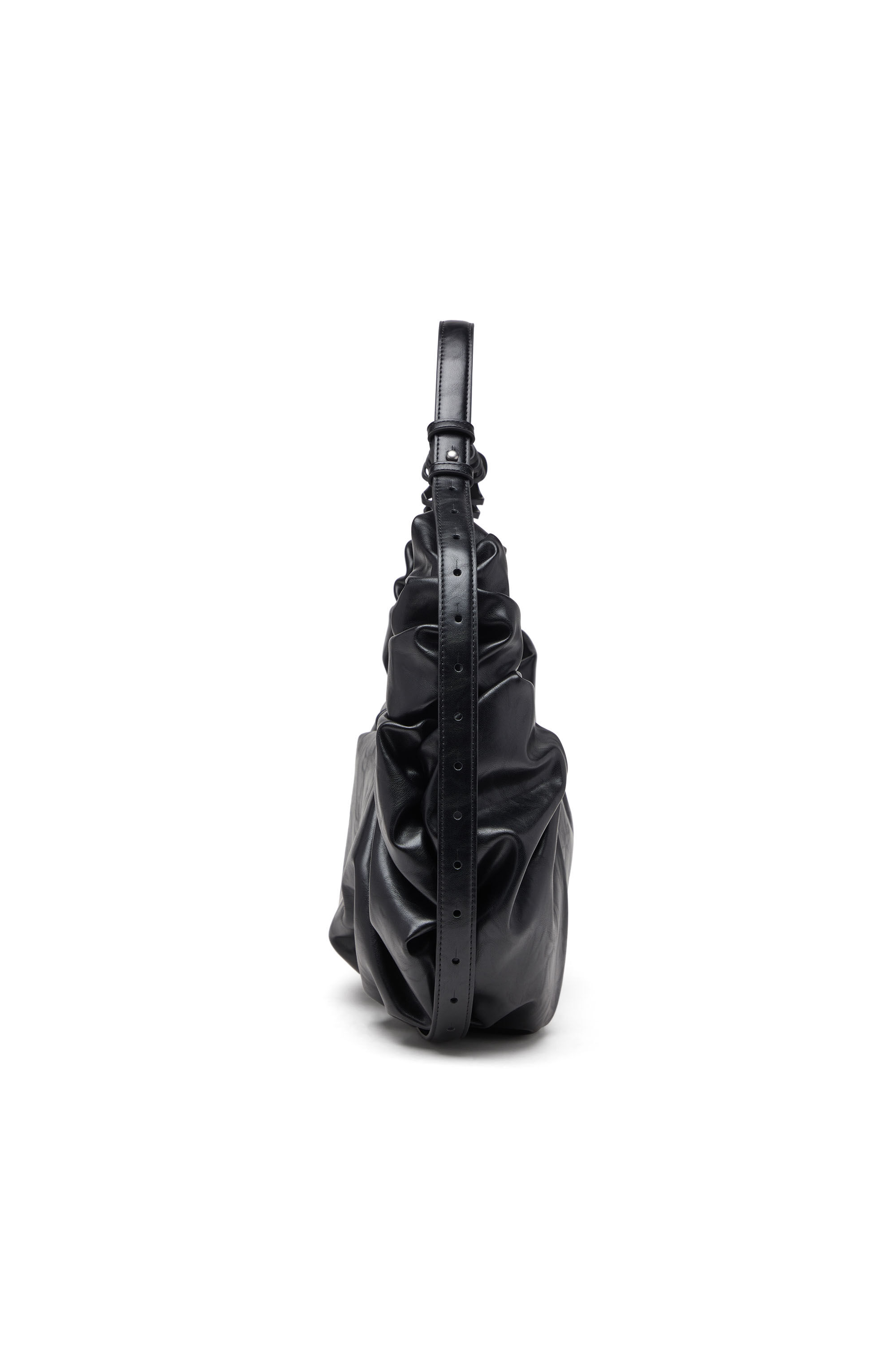 Diesel - GRAB-D HOBO L, Woman's Grab-D L-Large scrunched hobo bag in shiny PU in Black - 3