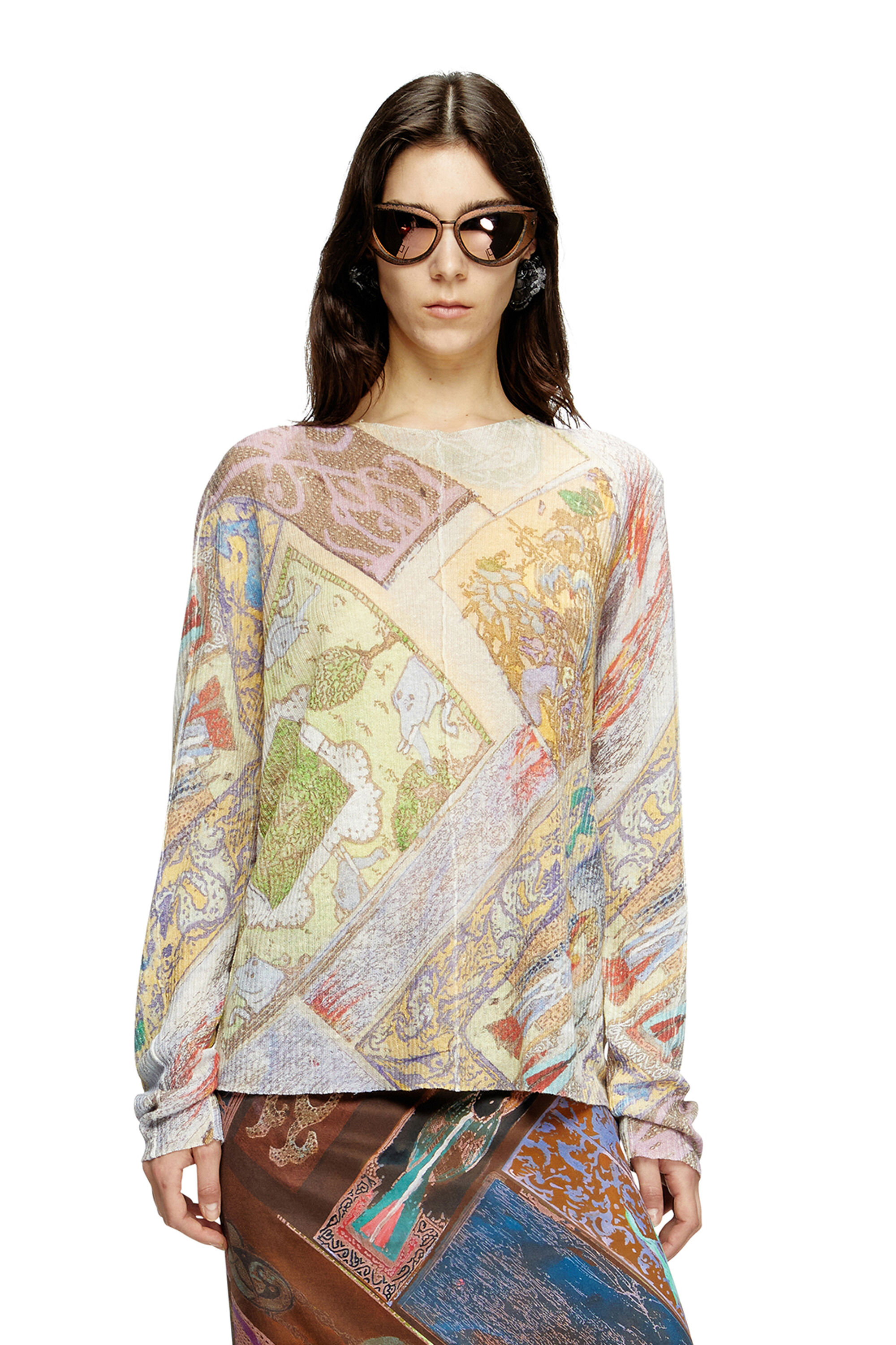Diesel - K-RENTON, Unisex's Linen jumper with medieval print in Beige/Yellow - 6