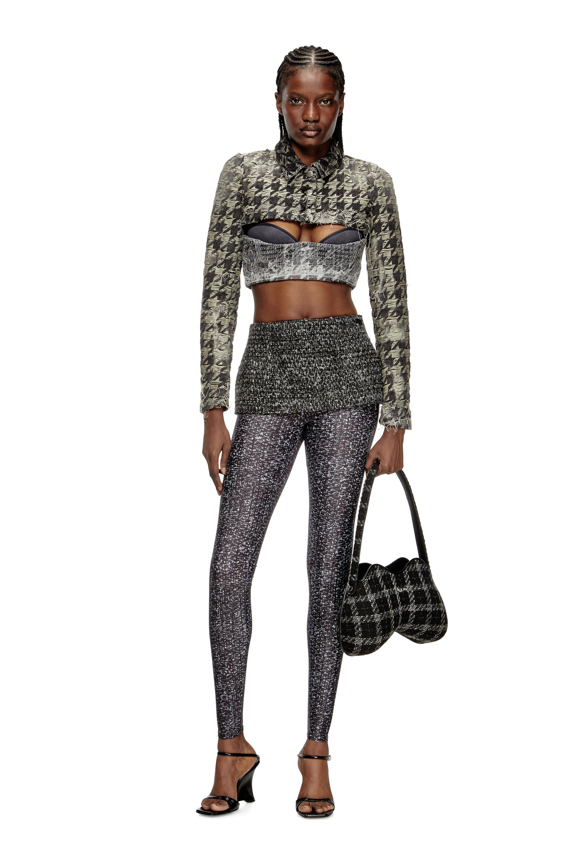 Diesel - DOUBLE-D SHOULDER, Woman's Double-D-Shoulder bag with houndstooth motif in Black - 5