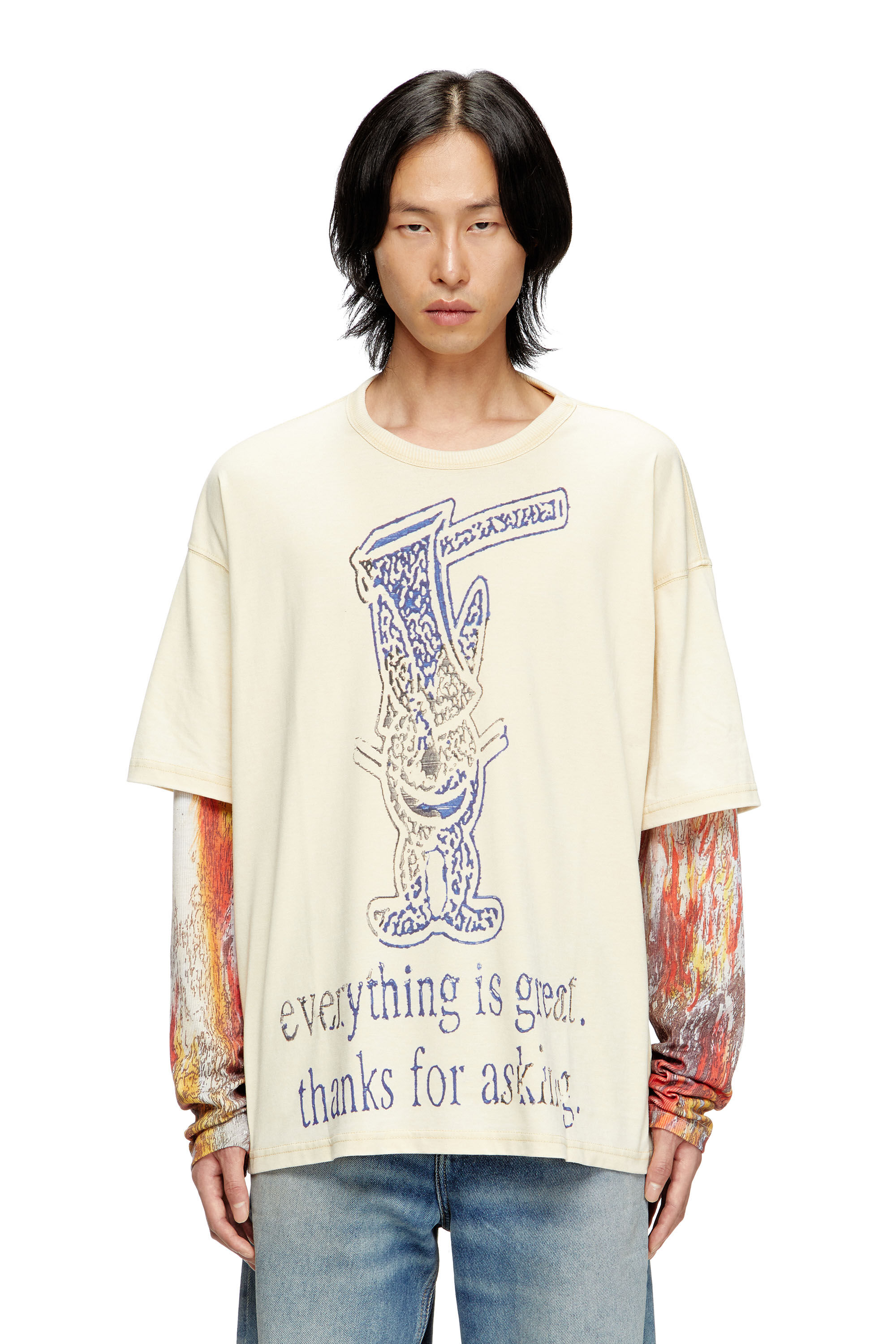 Diesel - T-BOXT-DB-LS-RIB-T1, Man's Long-sleeve T-shirt with layered effect in Beige - 3