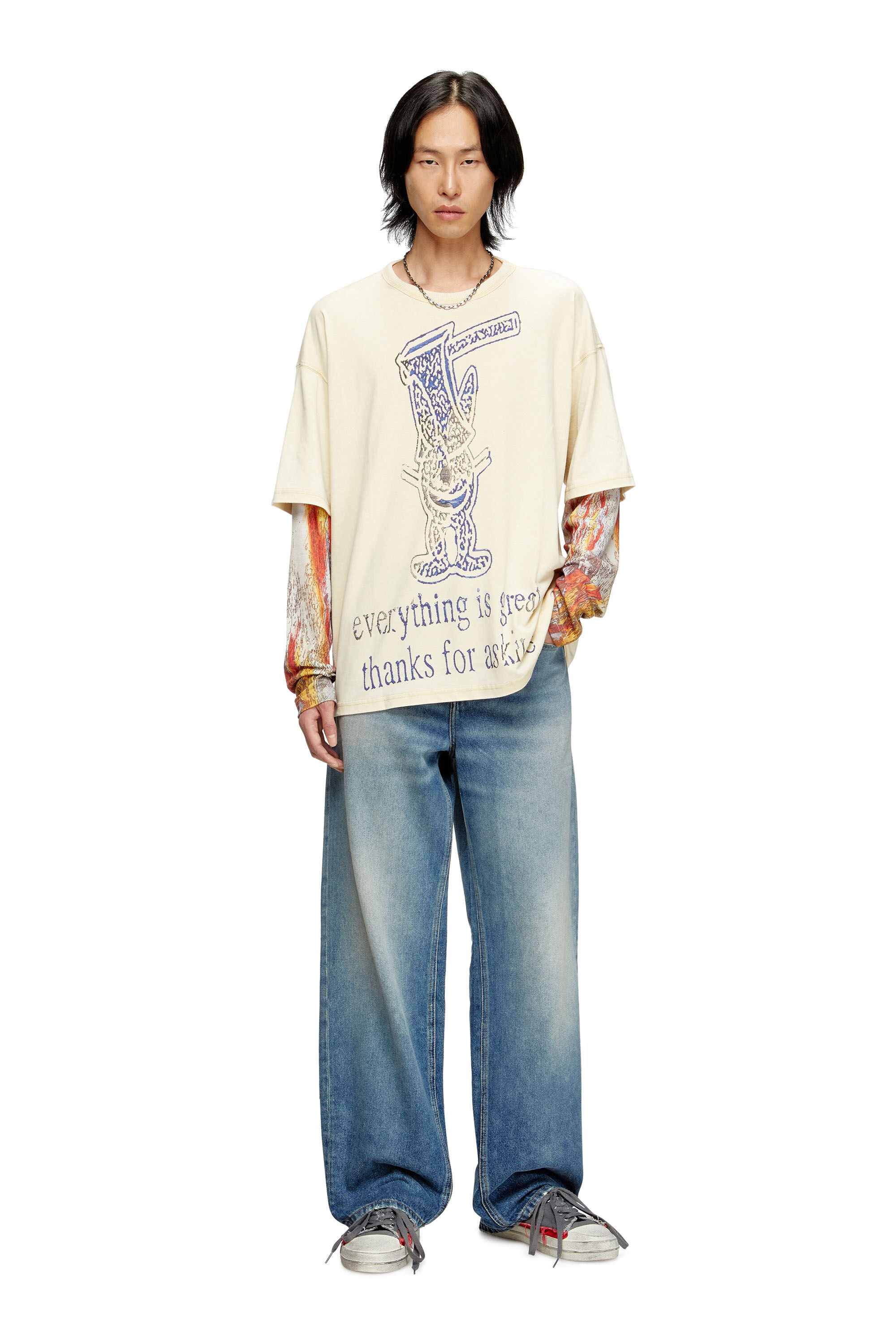 Diesel - T-BOXT-DB-LS-RIB-T1, Man's Long-sleeve T-shirt with layered effect in Beige - 1