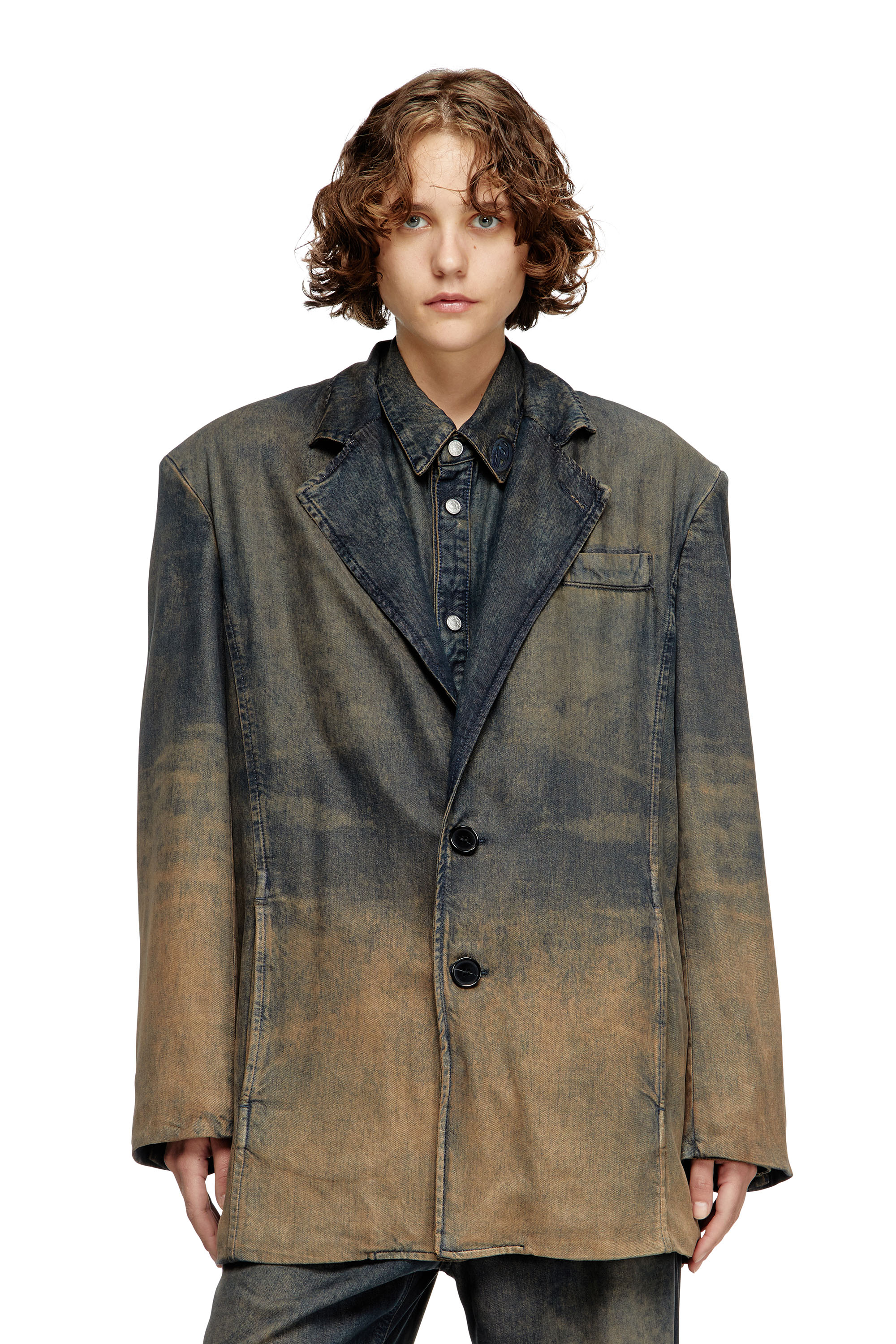 Diesel - D-REG-S, Unisex's Blazer in fluid shaded denim in Dark Blue - 1