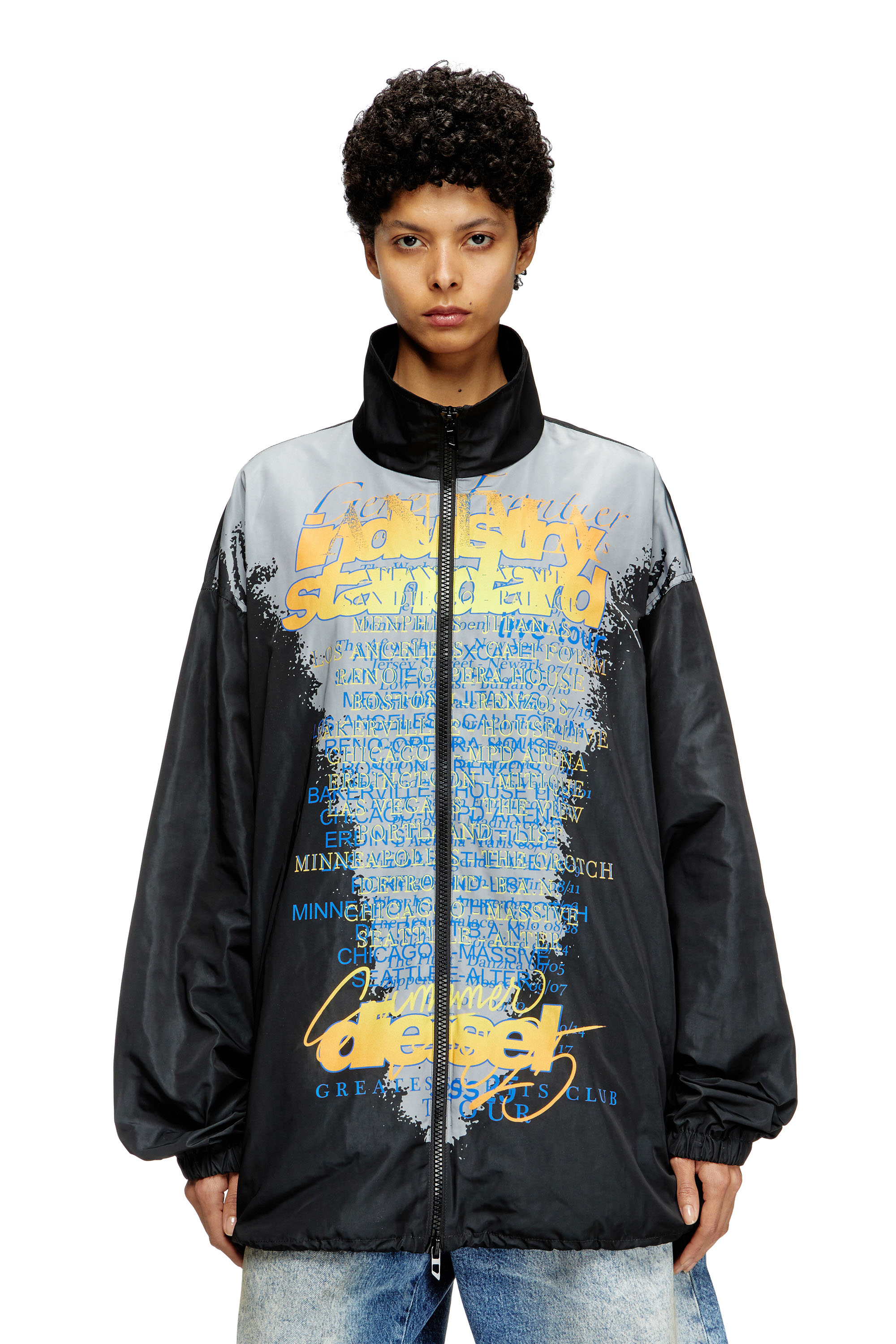 Diesel - J-ERIK, Unisex's Tech-jersey jacket with lyrics print in Black - 1