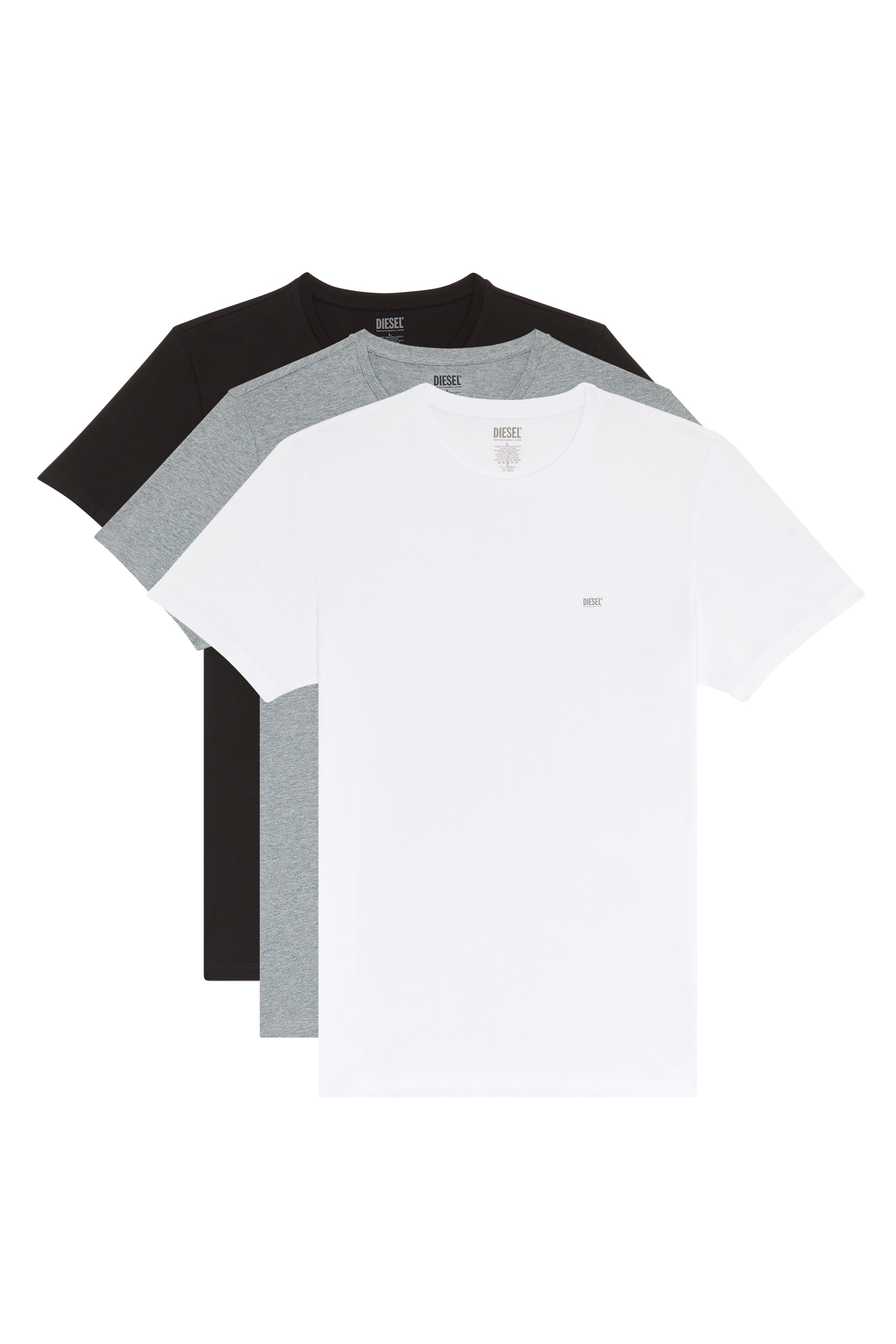 Diesel - UMTEE-JAKETHREEPACK, Man's Three-pack crew-neck T-shirts in Grey/White - 1