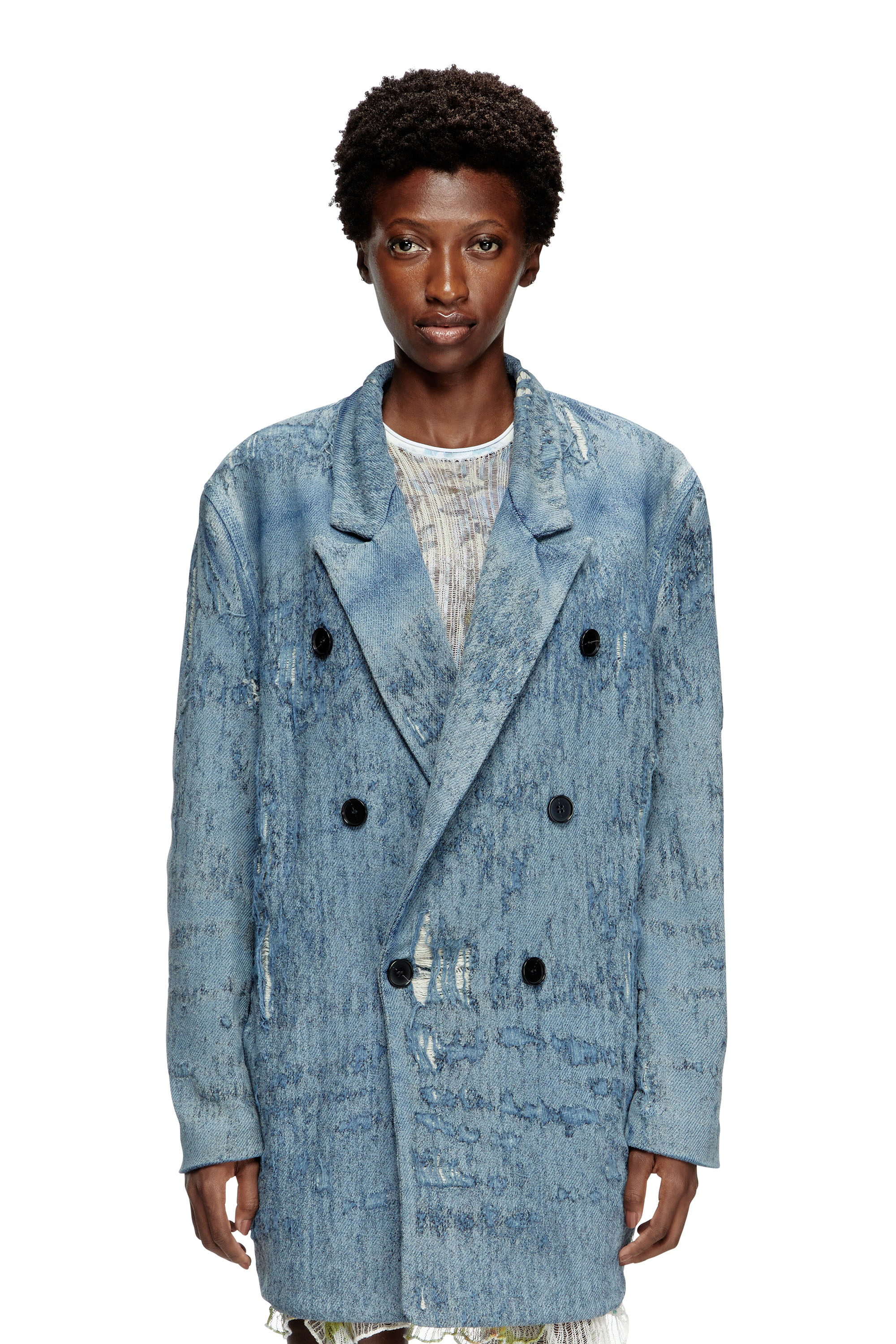Diesel - D-PEKKA-FSG2, Unisex's Blazer in ultra-destroyed jacquard denim in Light Blue - 1