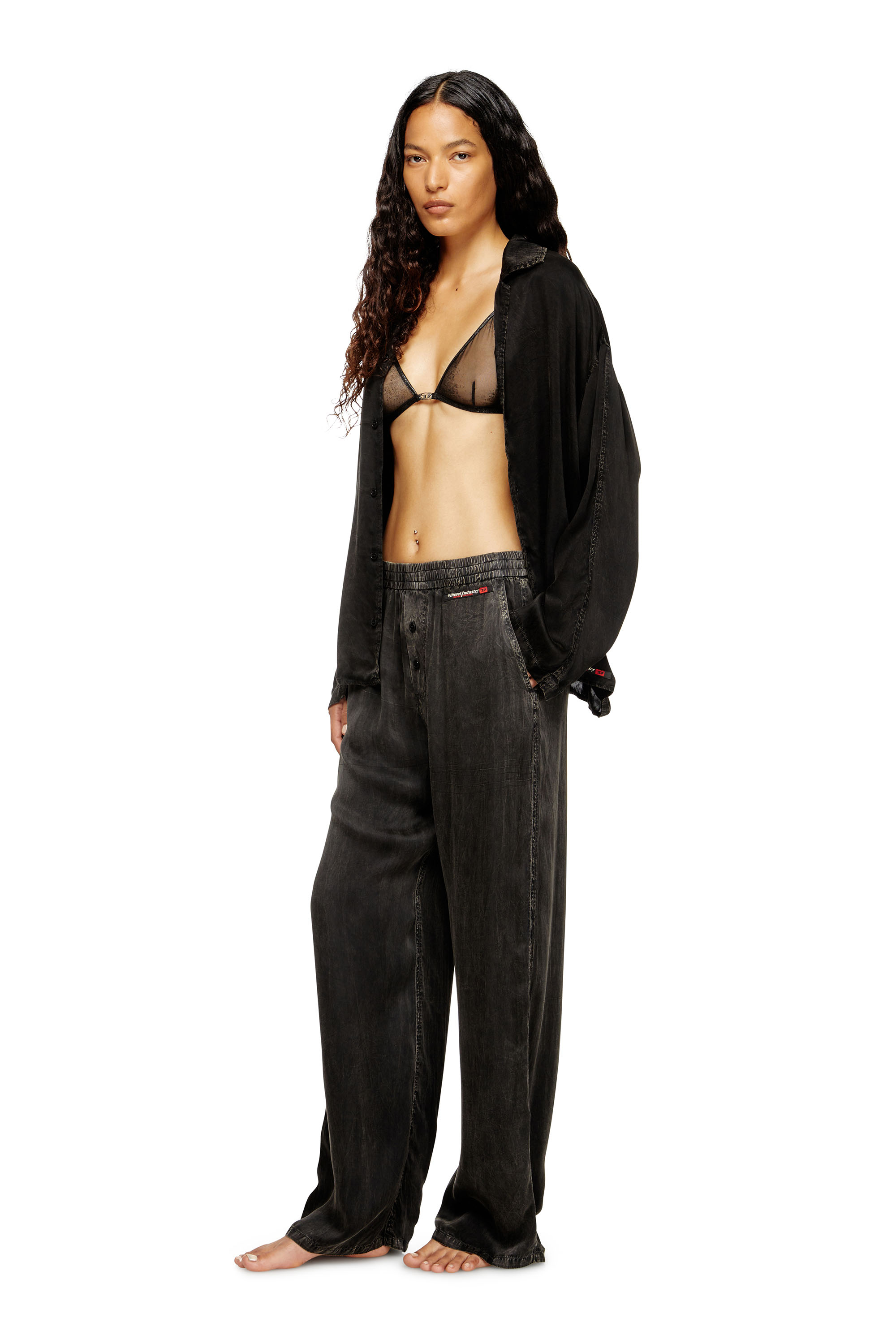 Diesel - SET-KEITH-DNM, Unisex's Fluid pyjamas with denim effect in Black - 1